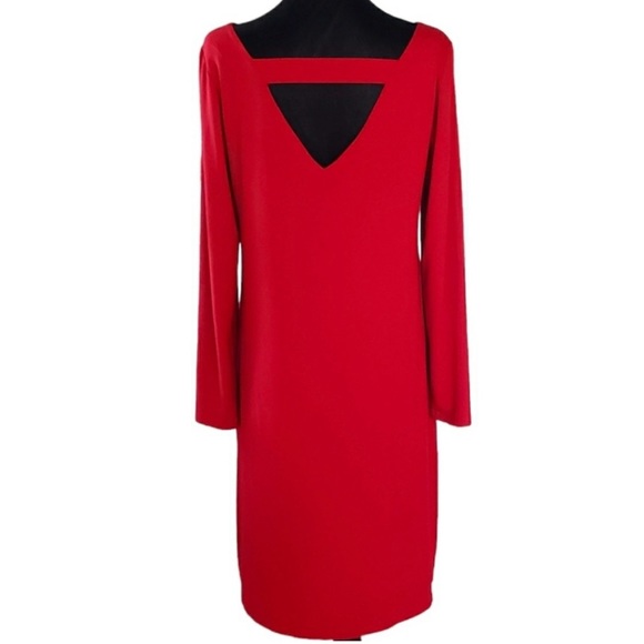 Eileen Fisher Medium Shift Dress Red Ballet Neck Cut Out Back Viscose Holiday - Picture 2 of 6